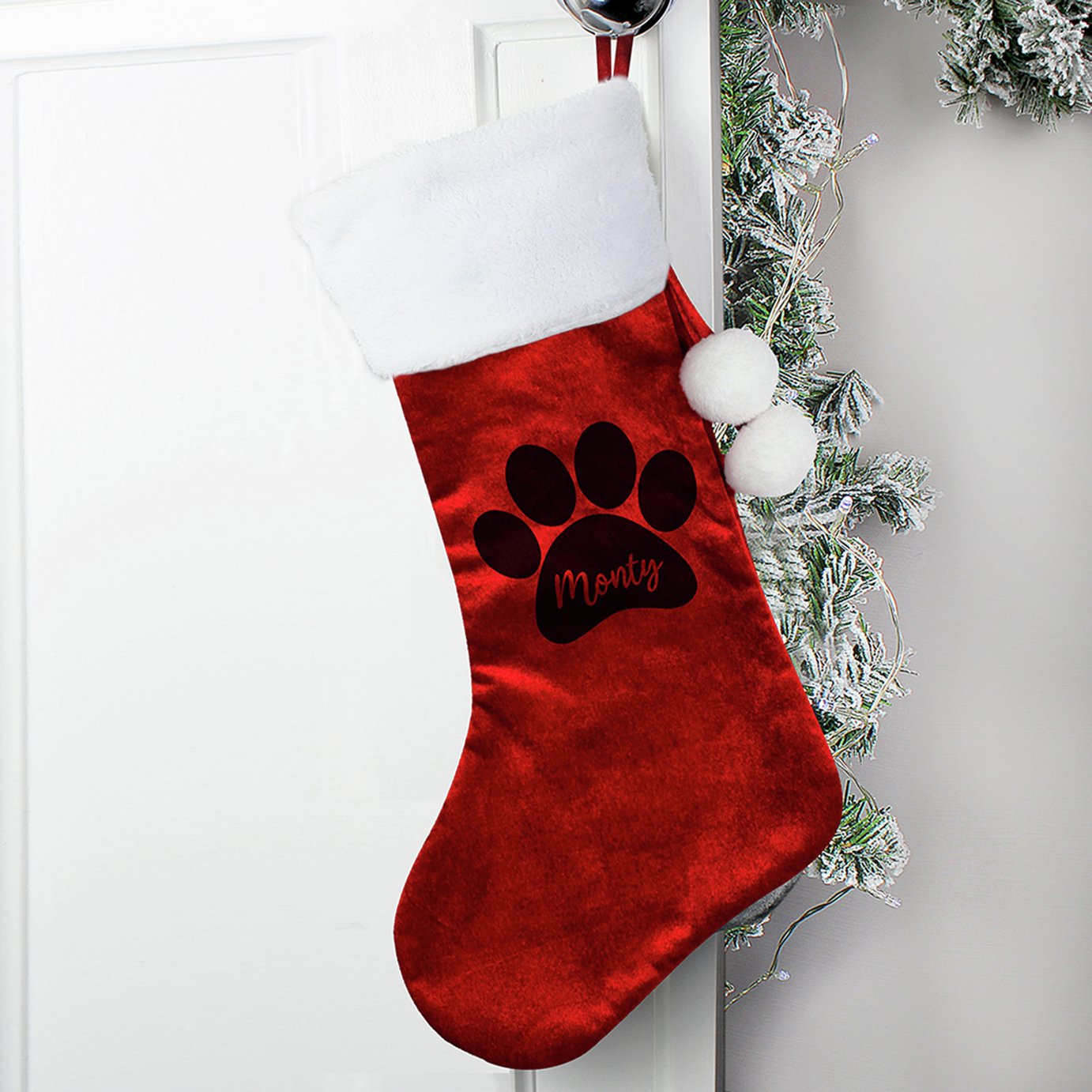 Personalised Message Paw Print Christmas Stocking