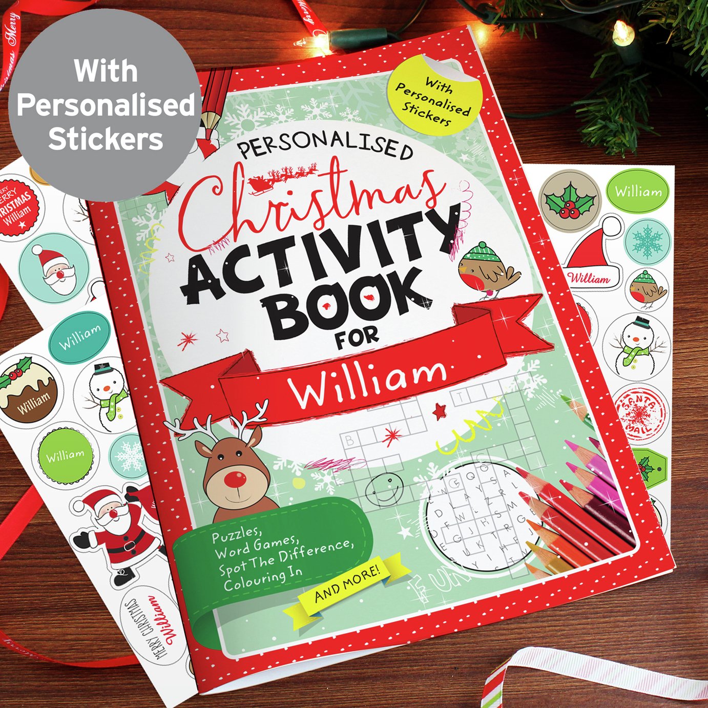 Personalised Message Christmas Activity Book With Stickers