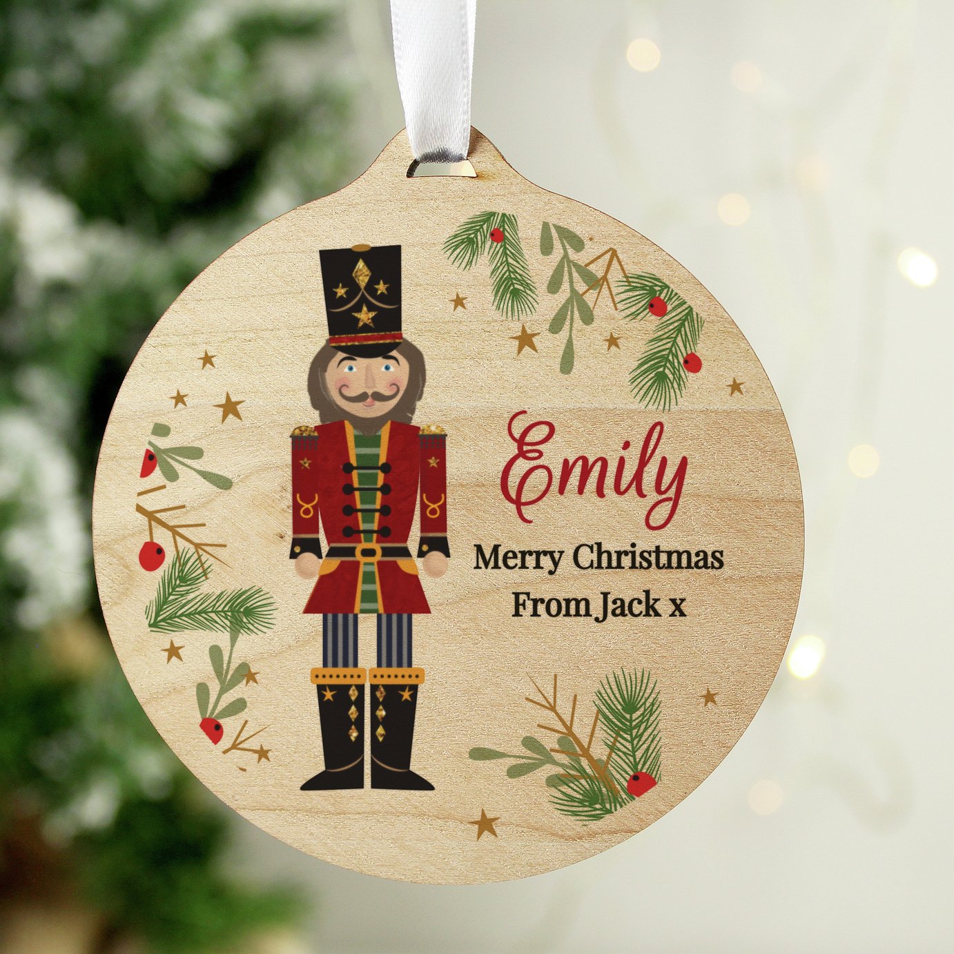 Personalised Message Wooden Nutcracker Christmas Bauble