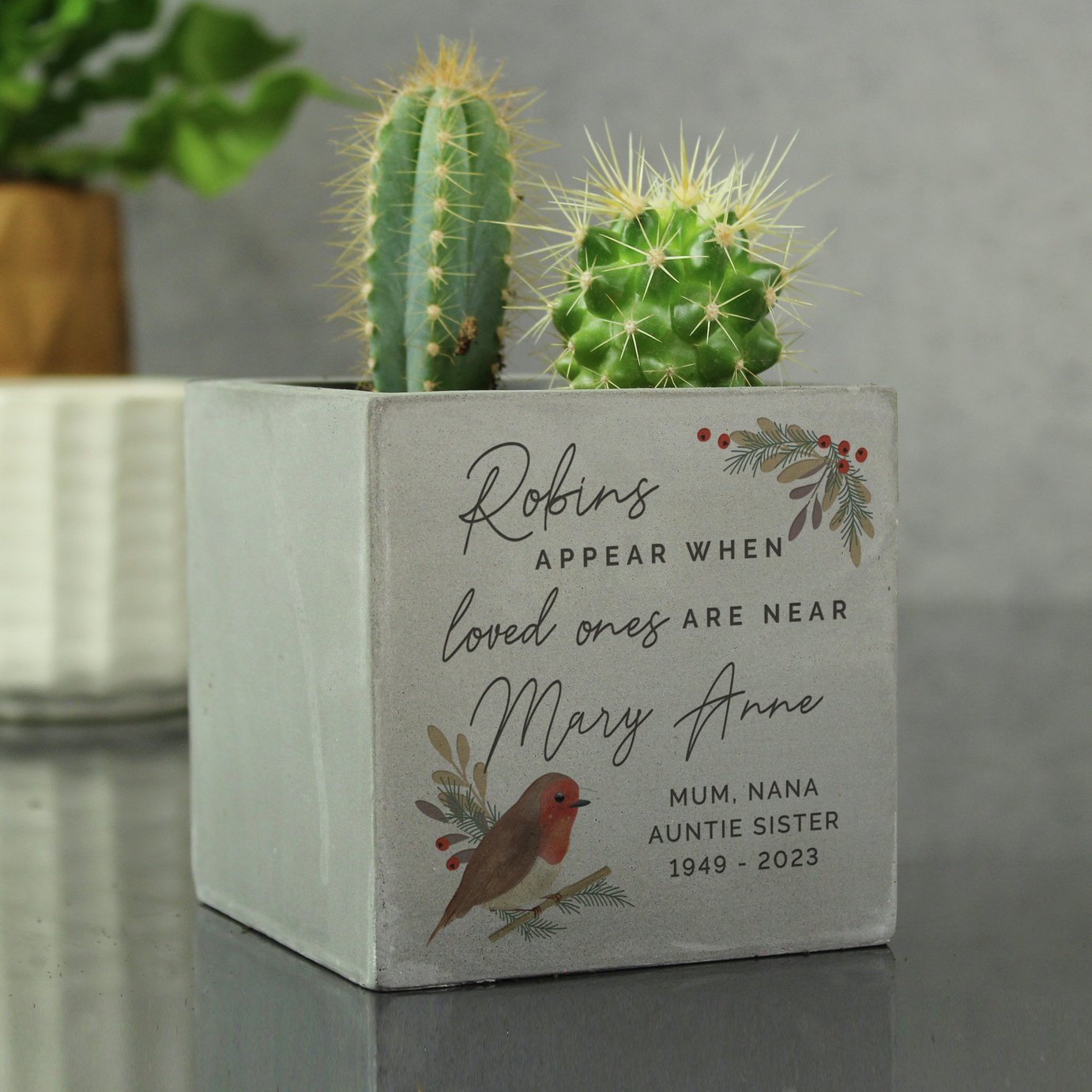 Personalised Message Robin Memorial Concrete Planter