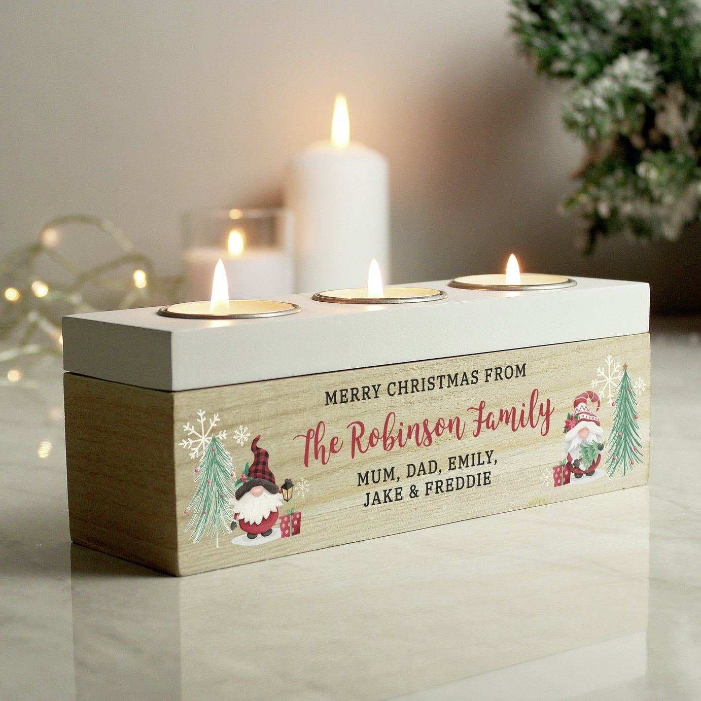 Personalised Message Gonk Tea Light Box Christmas Decoration