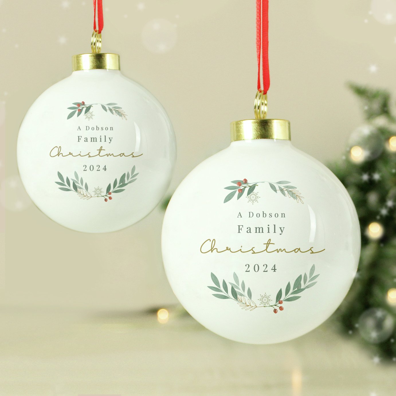 Personalised Message Foliage Christmas Bauble