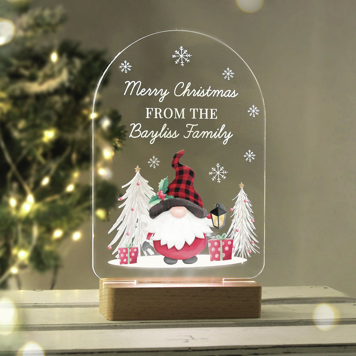 Personalised Message Gonk LED Light Christmas Ornament