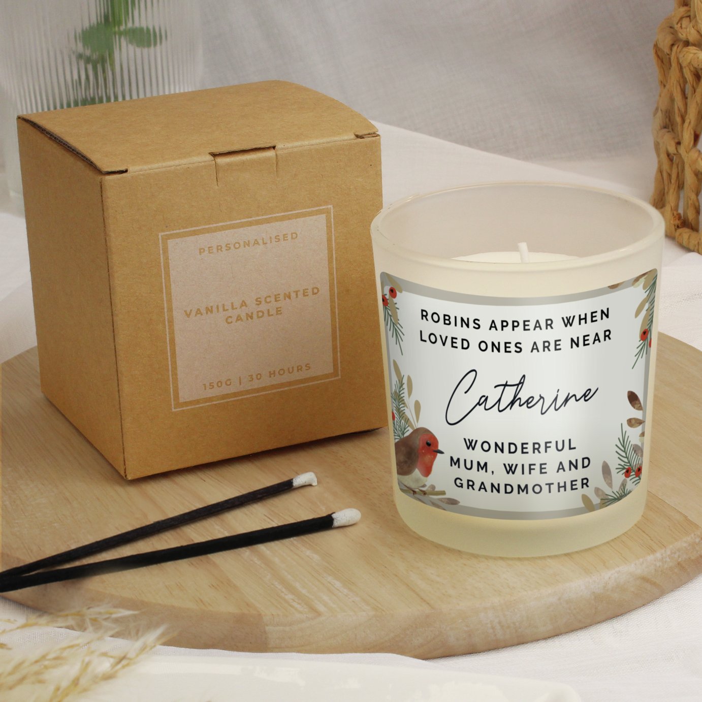 Personalised Message Robins Appear Memorial Candle