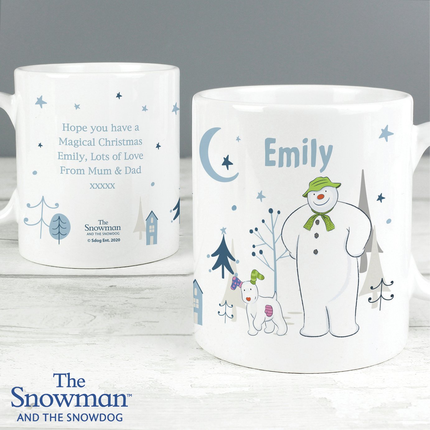 Personalised Message The Snowman And Snowdog Mug