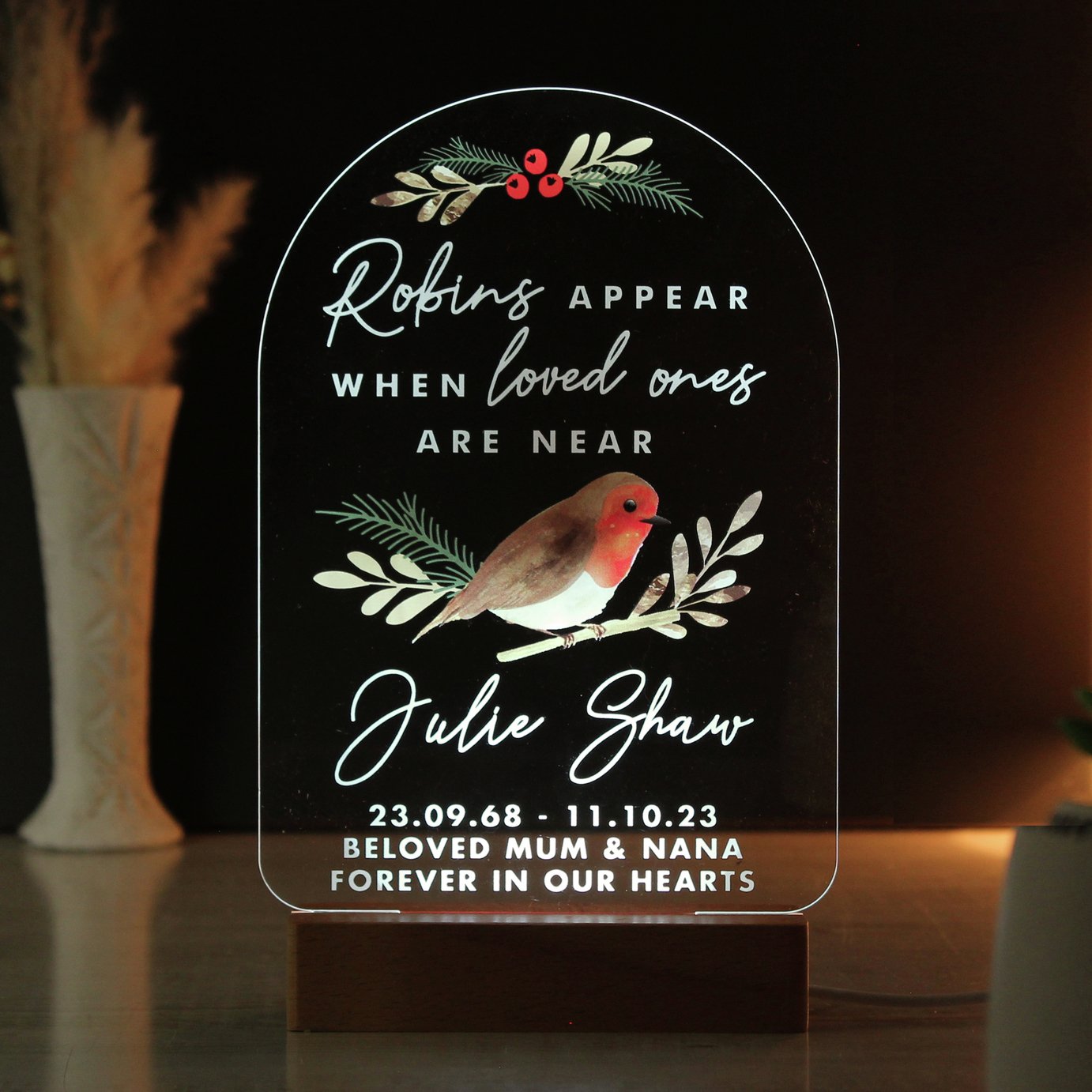 Personalised Message Robins Appear LED Christmas Ornament