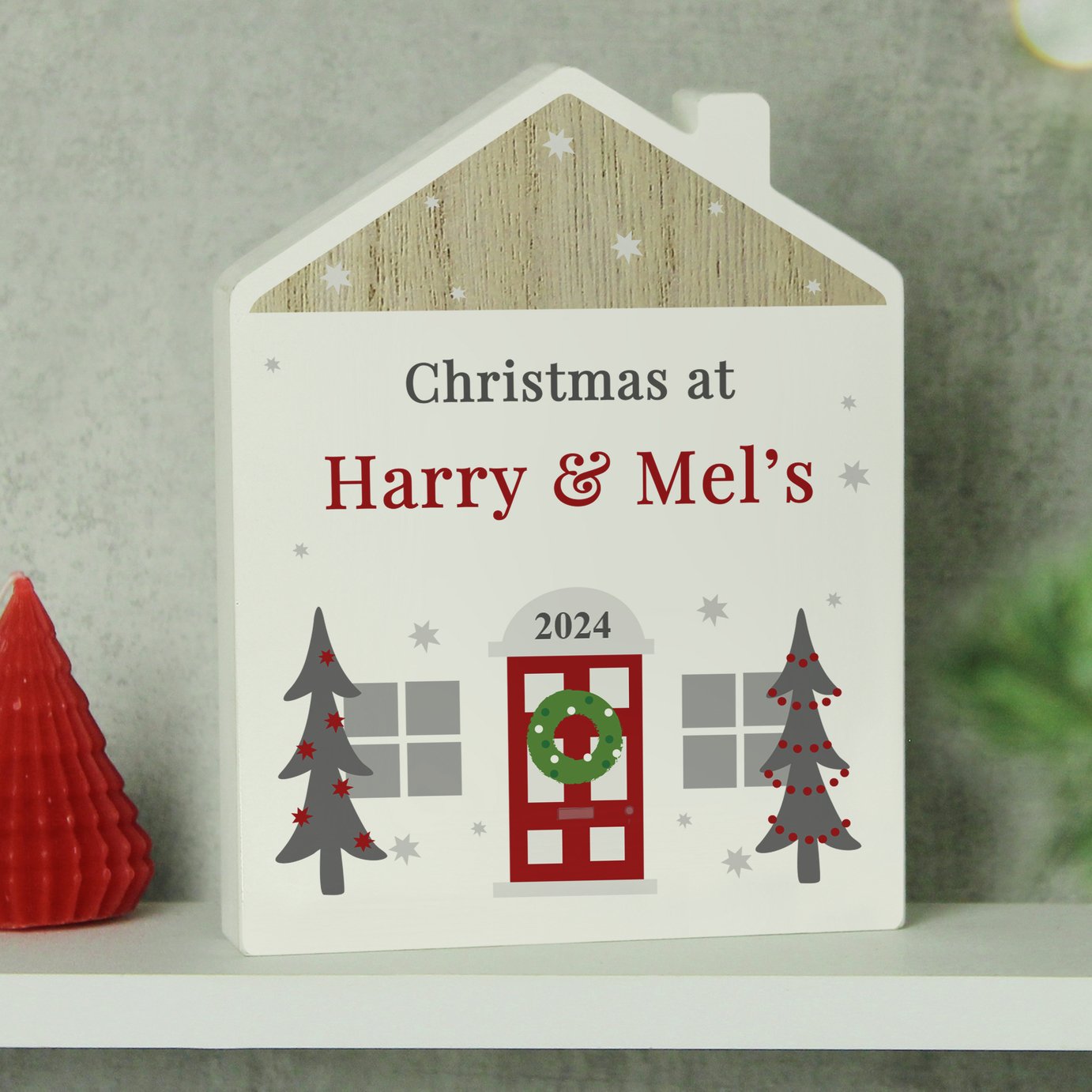 Personalised Message Wooden House Christmas Ornament