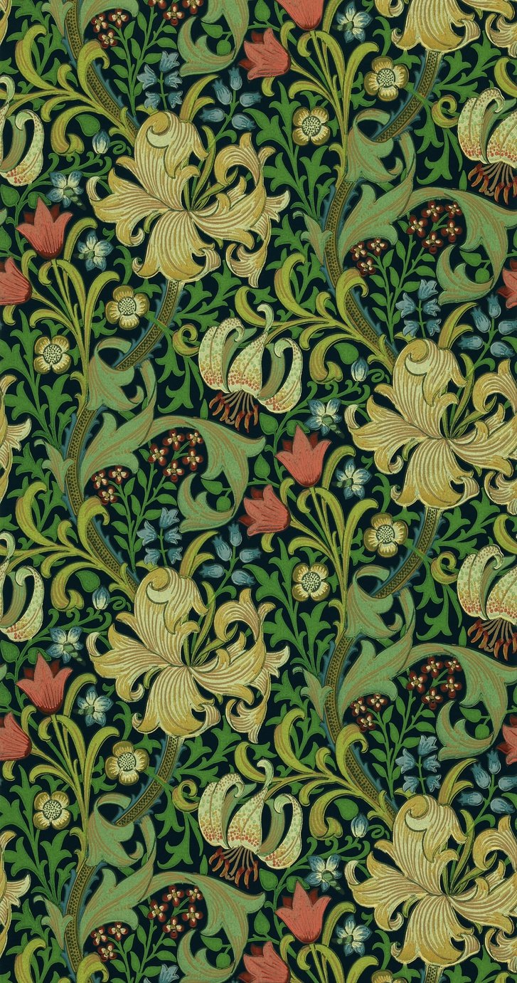 Morris & Co. Golden Lily Green Floral Wallpaper