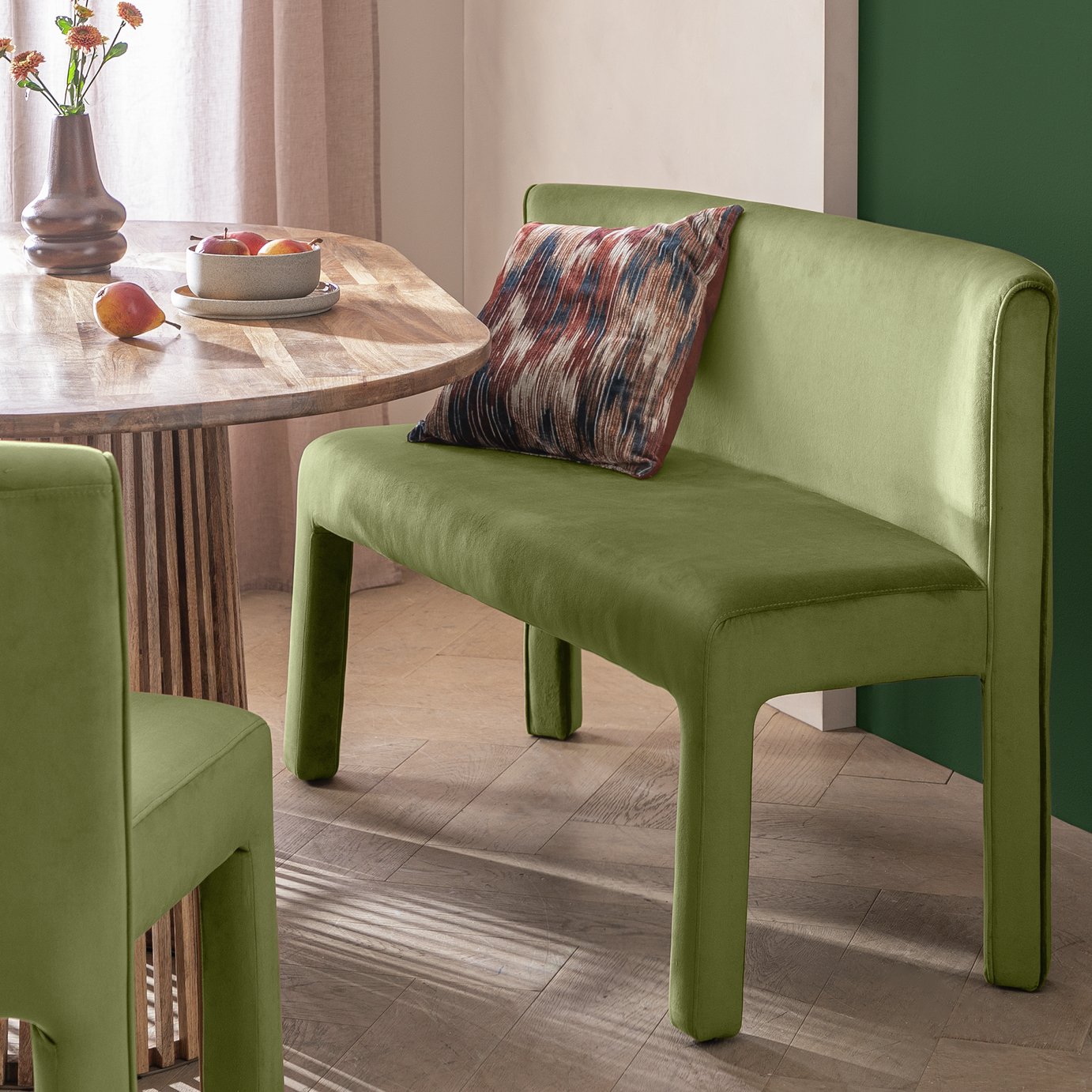 Habitat Bastian Velvet Dining Bench - Green