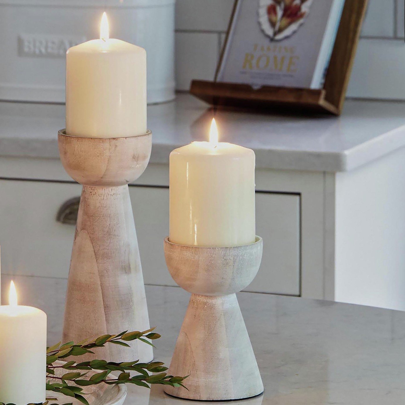 Ivyline Padstow White Wash Candle Holders