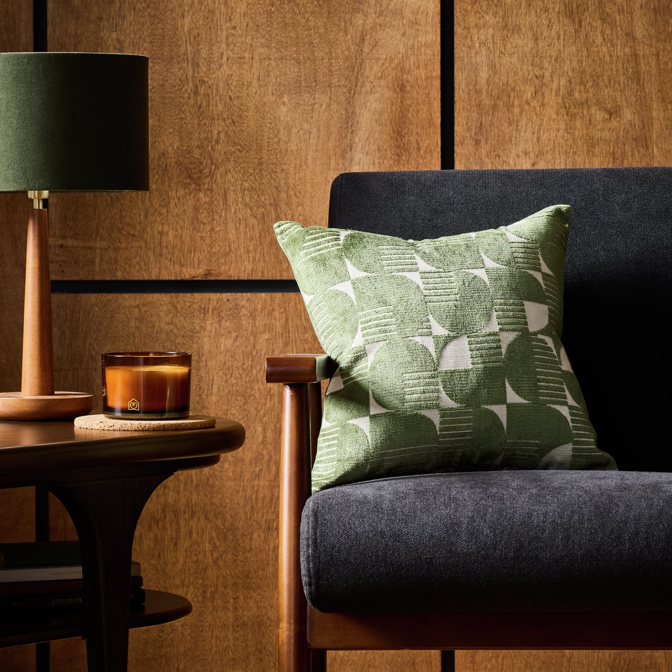 Habitat Jacquard Cushion - Green - 43x43cm