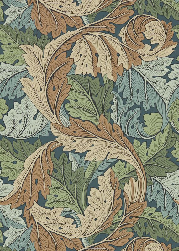 Morris & Co. Acanthus Leaves Blue Floral Wallpaper
