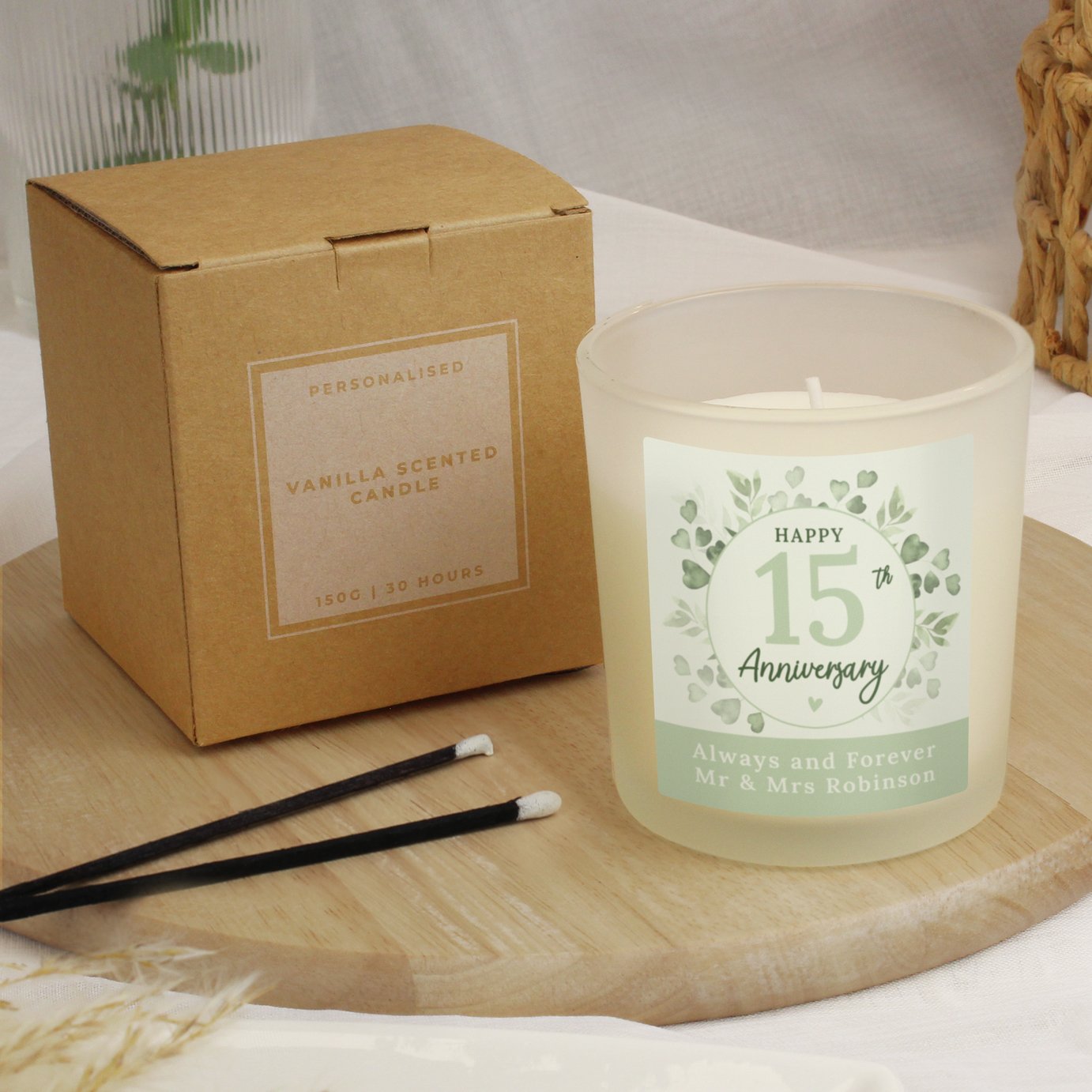 Personalised Message Botanical Anniversary Candle - Vanilla