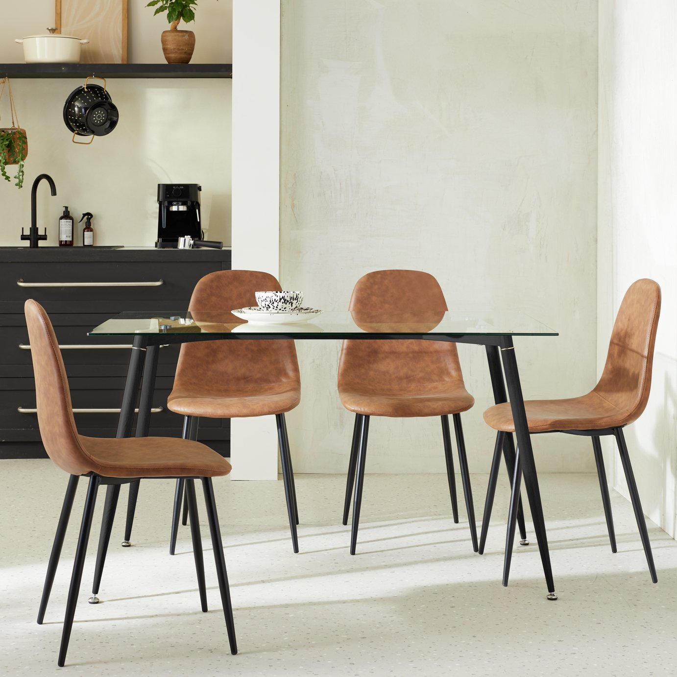 Habitat Beni Glass 4 Seater Dining Table - Black