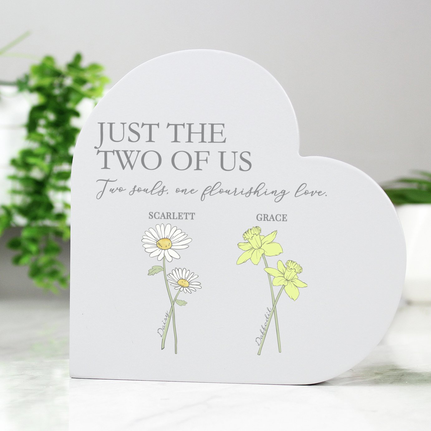 Personalised Message Flower Of The Month Heart Ornament