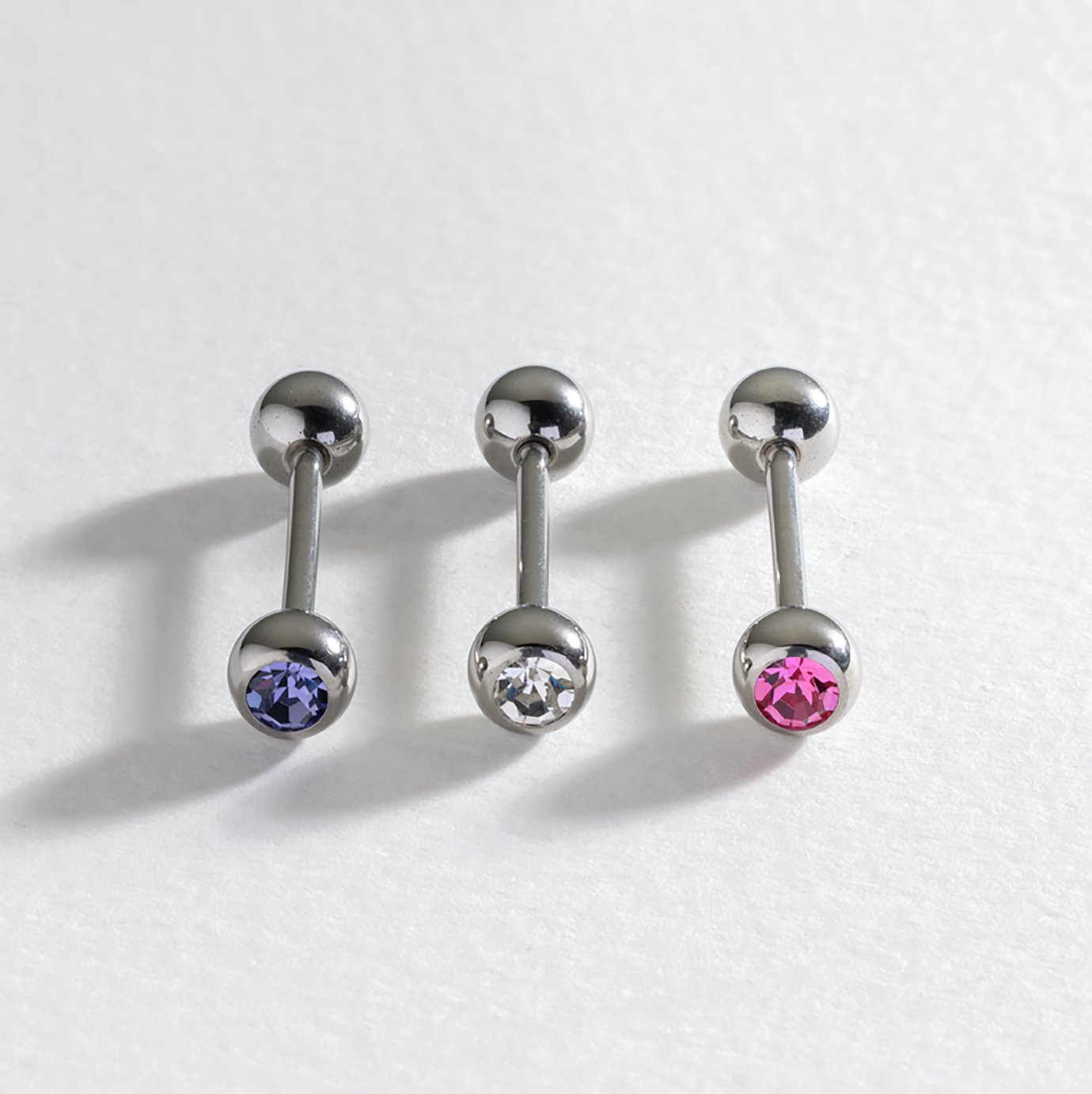 Revere Surgical Steel Crystal Tongue Bar - Set of 3