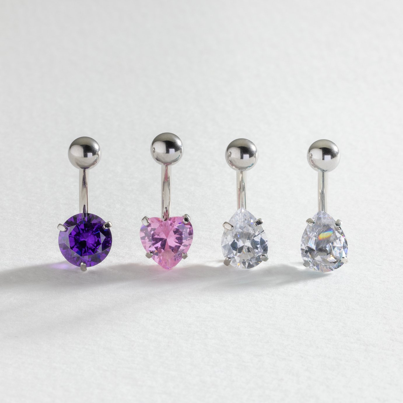 Revere Surgical Steel Cubic Zirconia Belly Bar - Set of 4