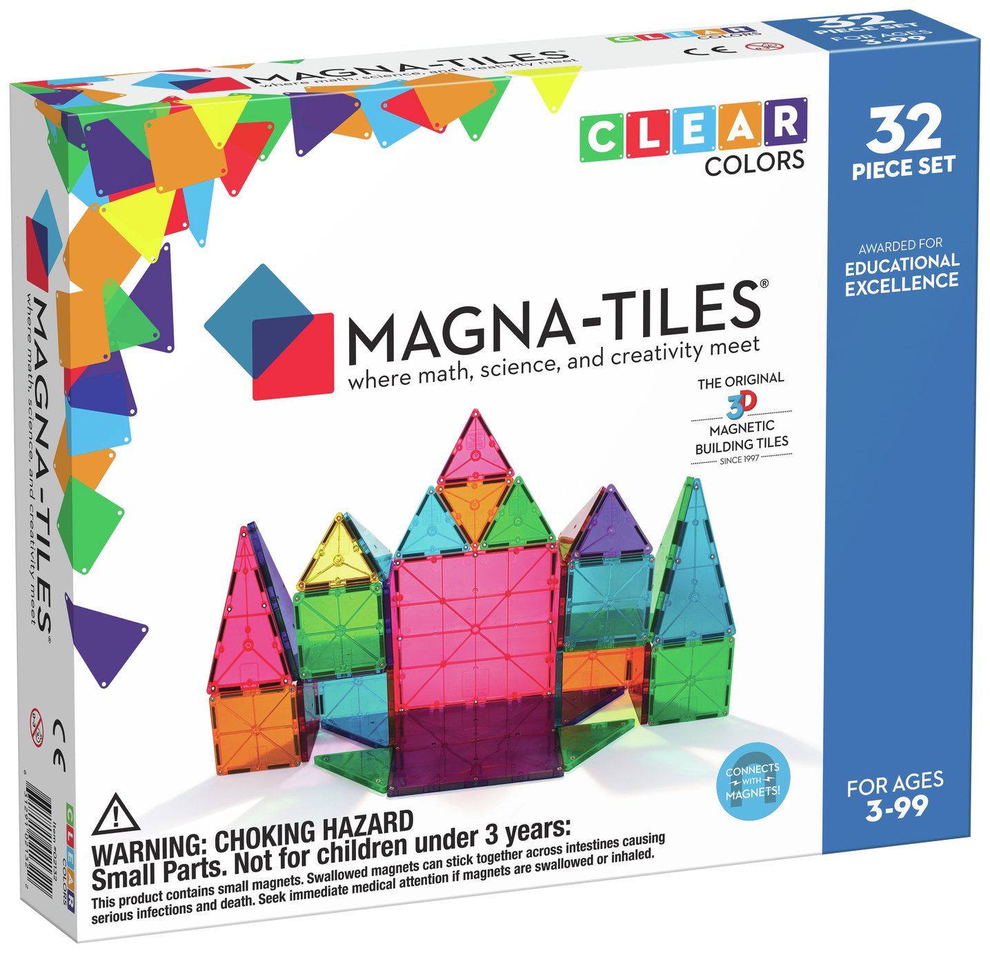 MAGNA-TILES Clear Colours 32 Piece Set Magnetic Toy