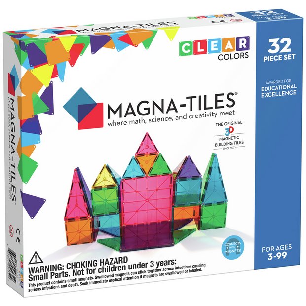 Buy Magna-Tiles Clear Colours 32 Piece Set Magnetic Toy | Early learning  toys | Argos