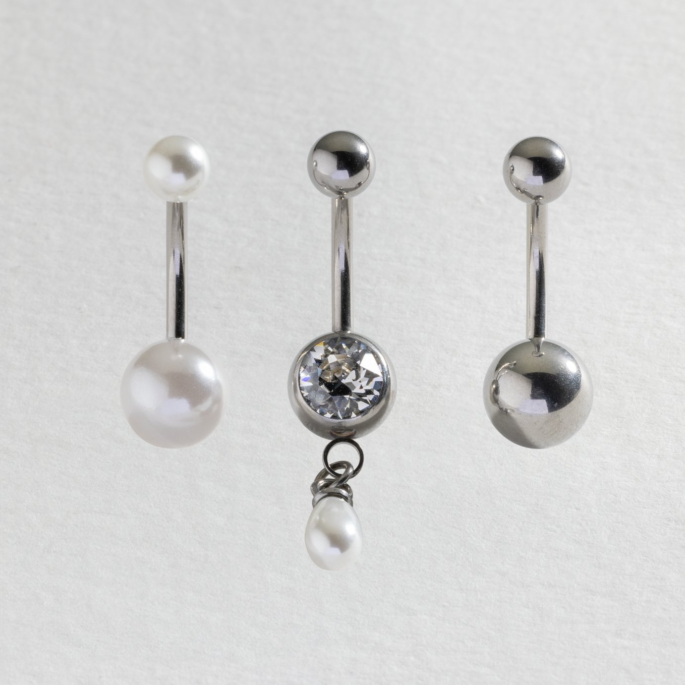 Revere Surgical Steel White Pearl Belly Bars - Set of 3