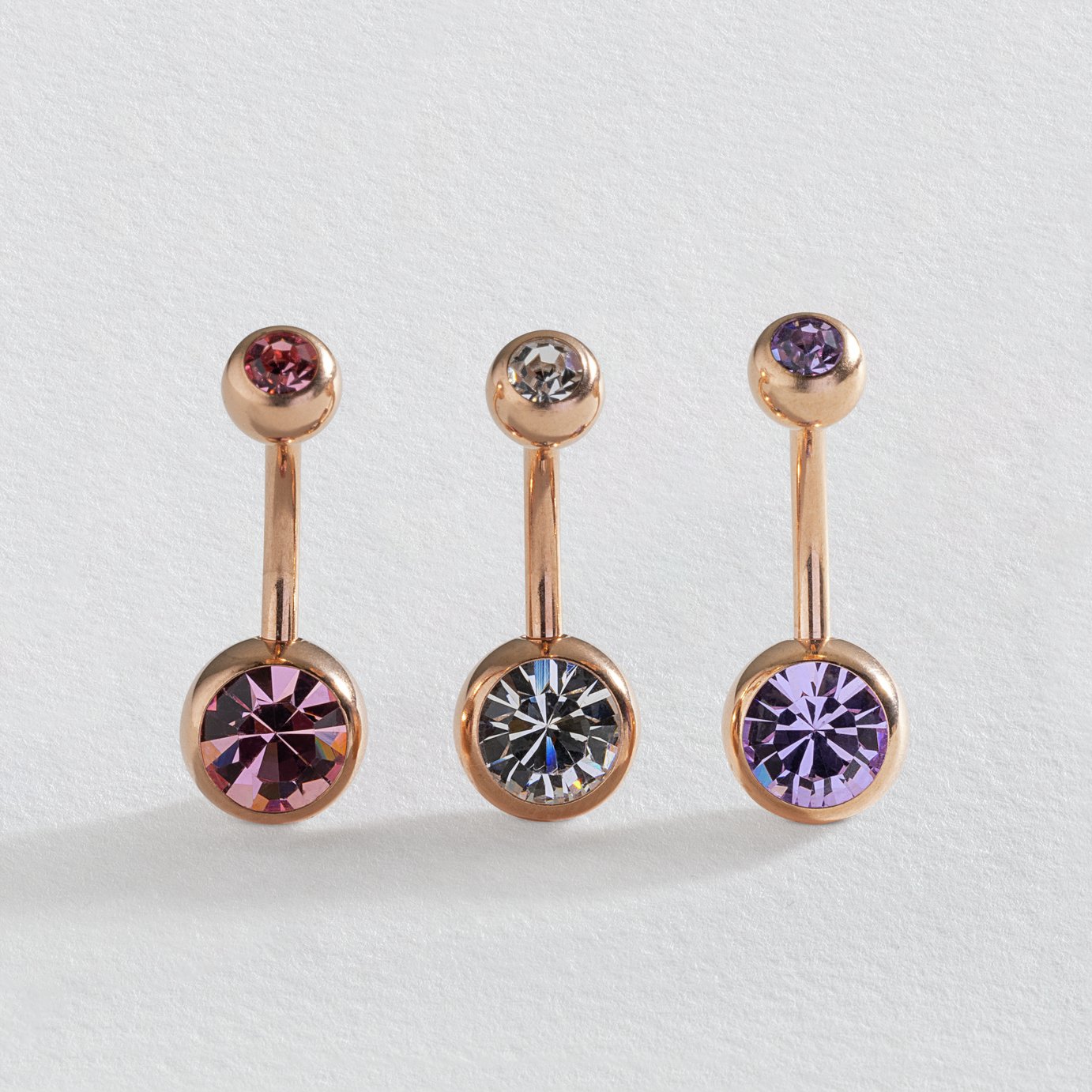 Revere Surgical Steel Rose Gold PVD Belly Bars - Set of 3