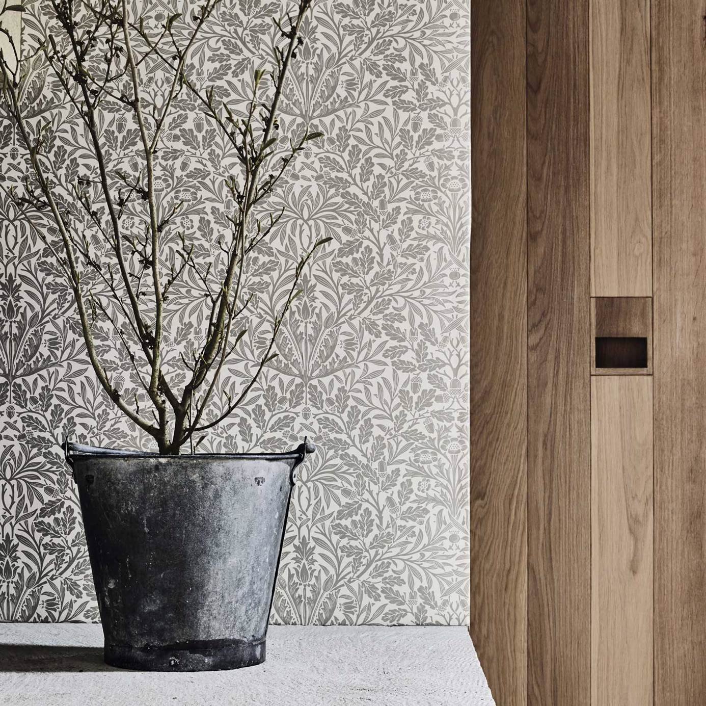 Morris & Co. Acorn Branches Grey Floral Wallpaper