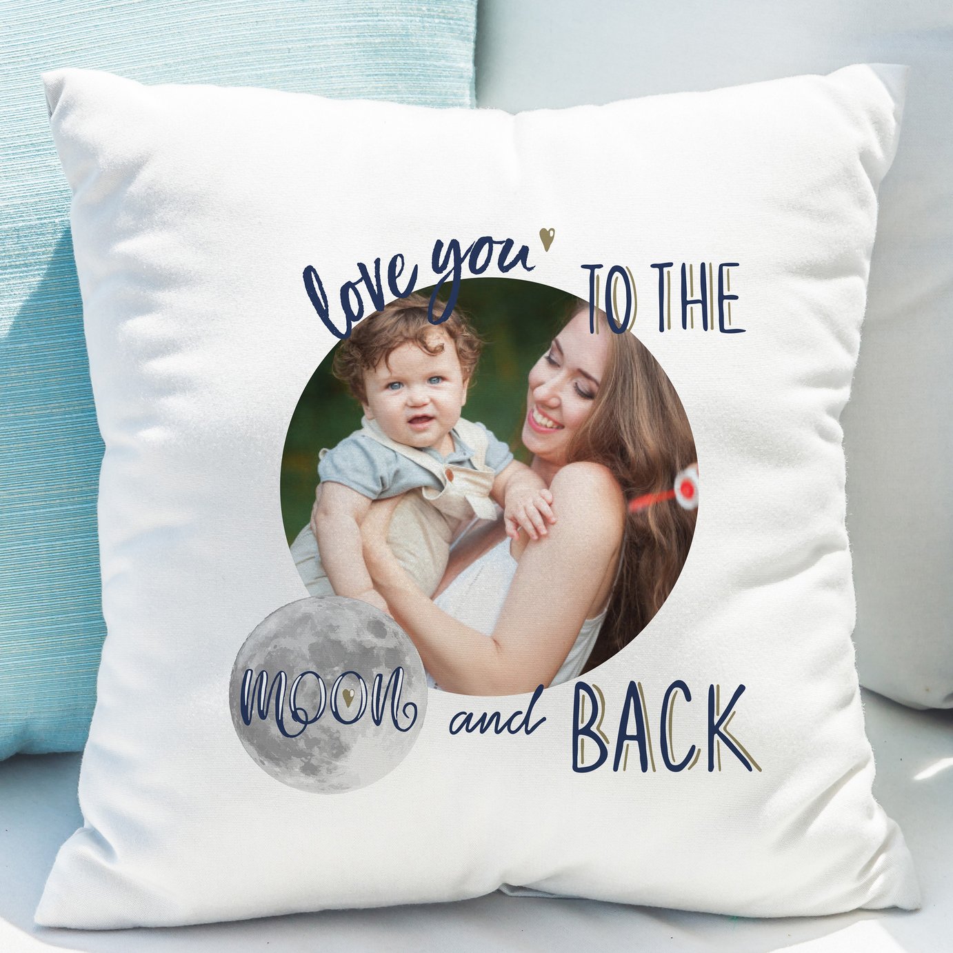 Personalised Message Moon And Back Photo Cushion