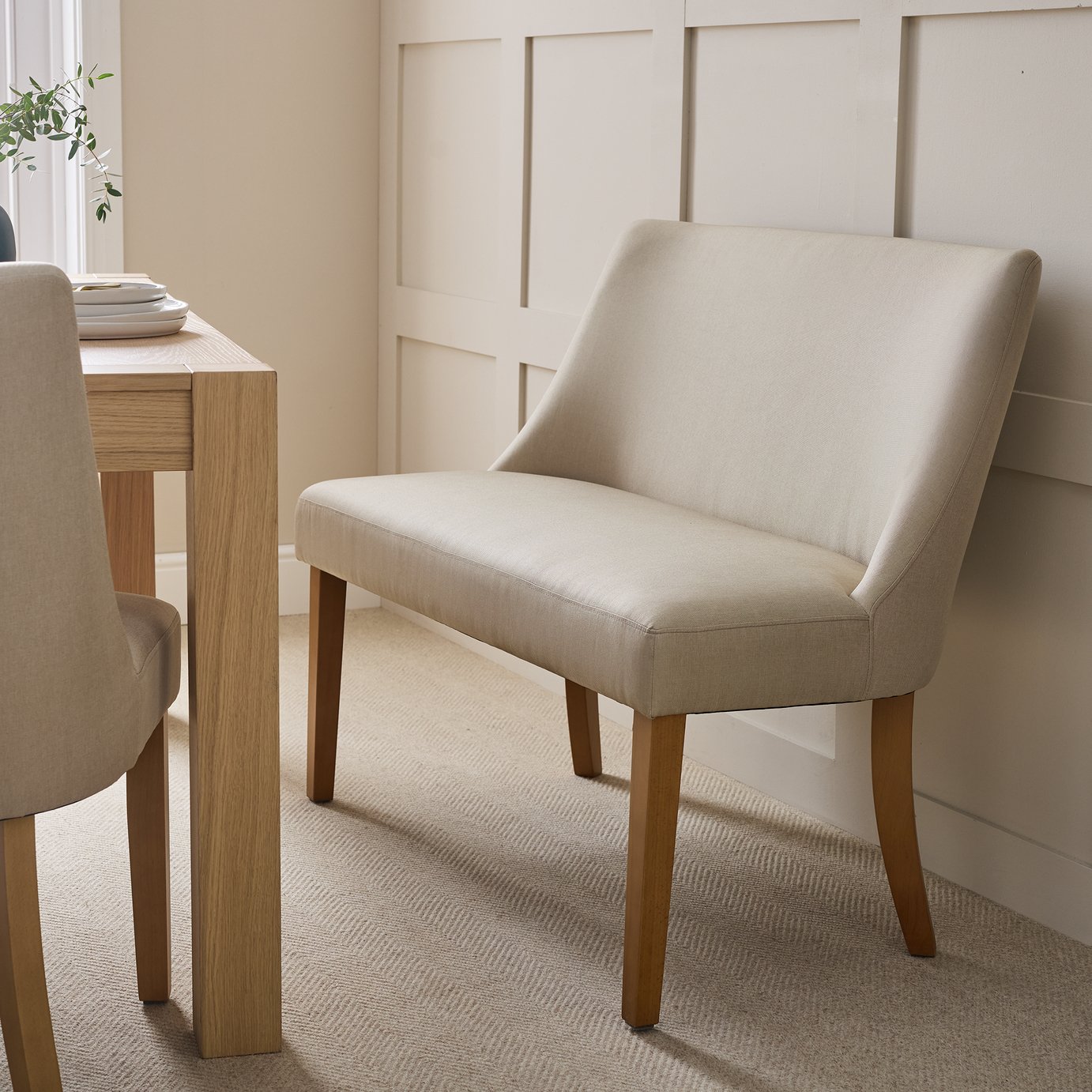 Habitat Alec Fabric Dining Bench - Oatmeal