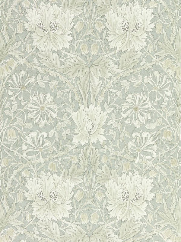 Morris & Co. Honeysuckle and Tulip Grey Floral Wallpaper