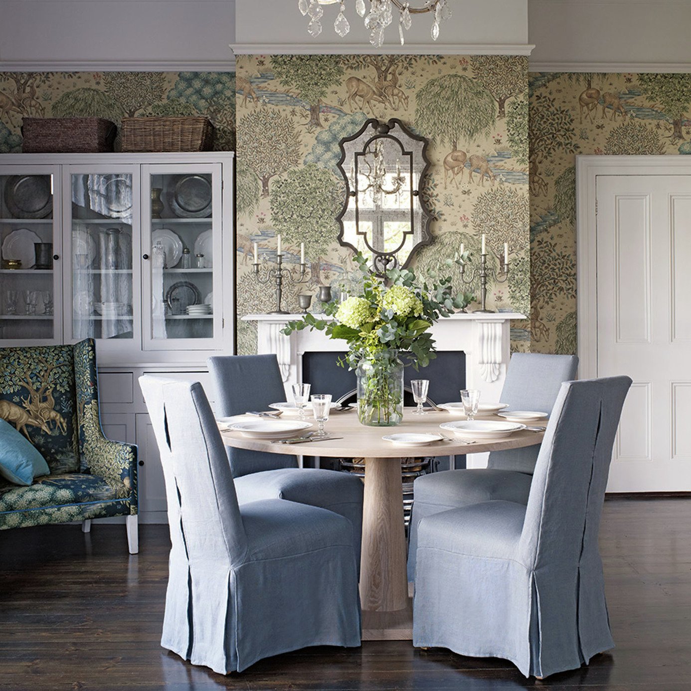 Morris & Co. The Brook in a Garden Green Floral Wallpaper 