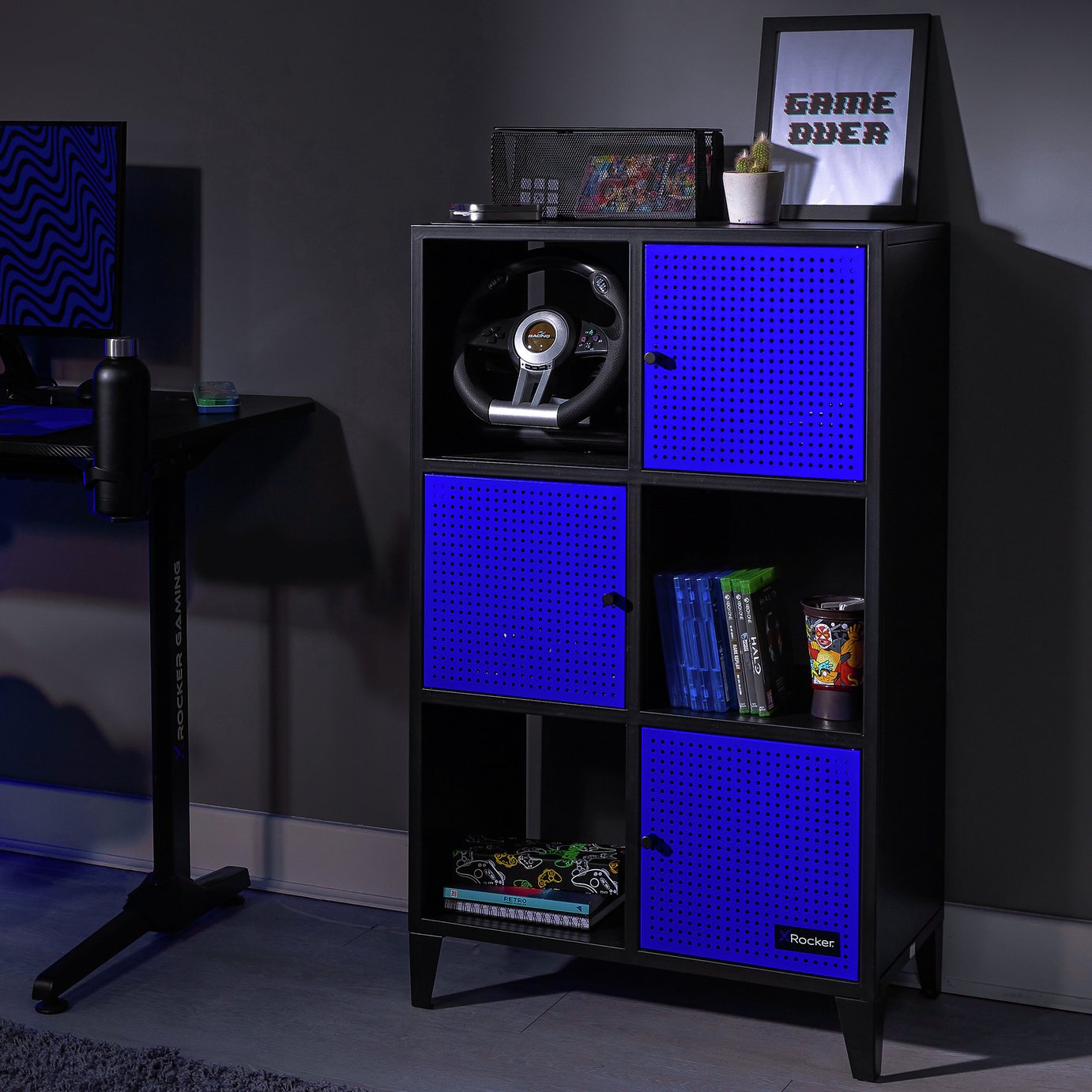 X Rocker Mesh-Tek Tall 6 Cube Storage Unit - Blue and Black