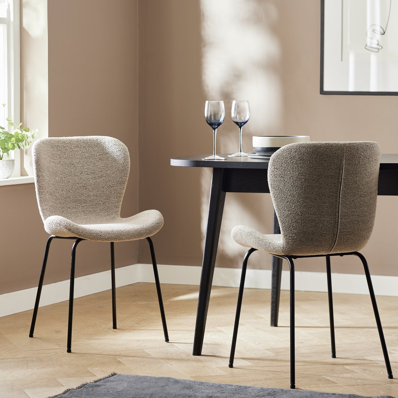 Habitat Etta Pair of Fabric Dining Chair - Natural