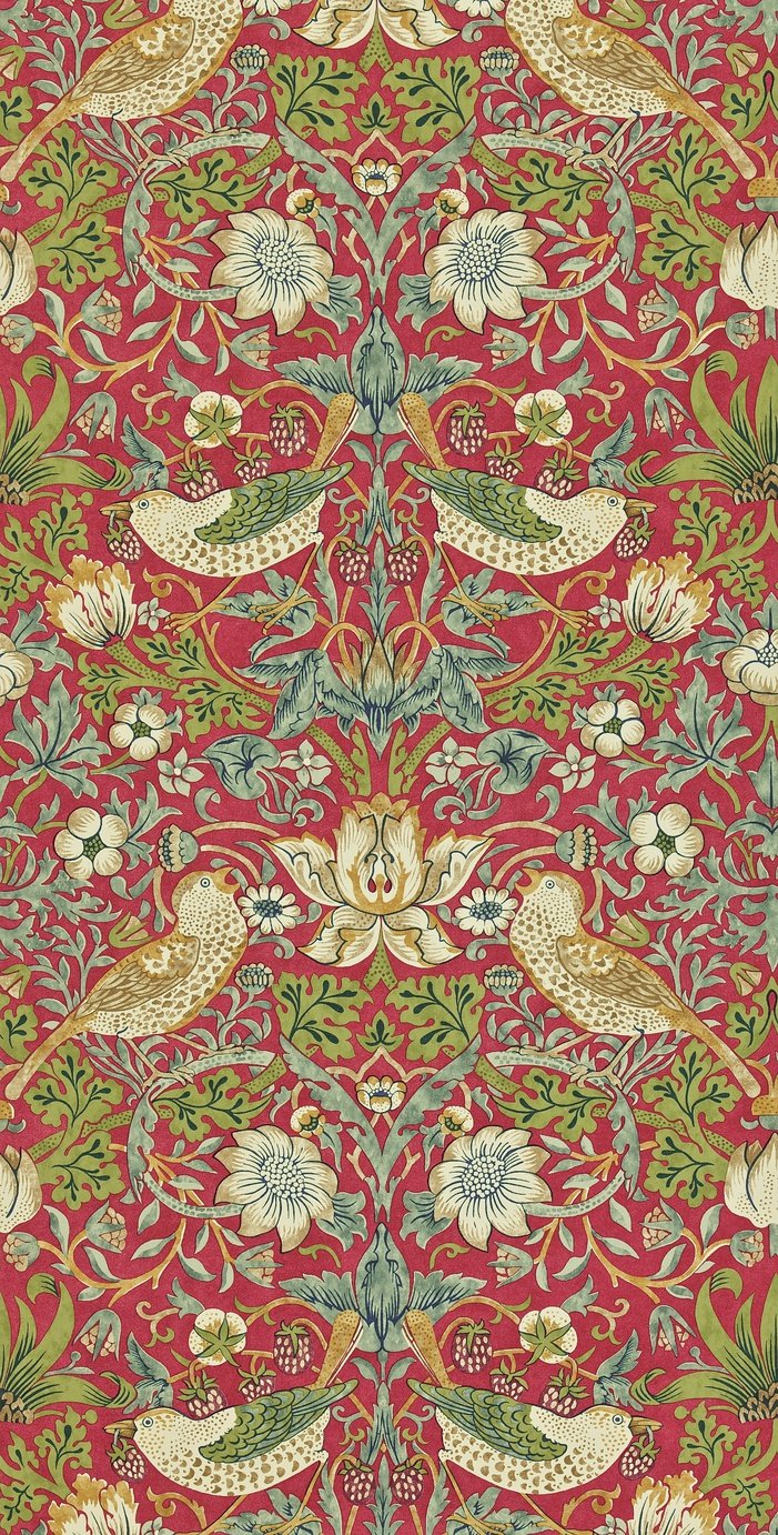 Morris & Co. Strawberry Thief Red Floral Wallpaper