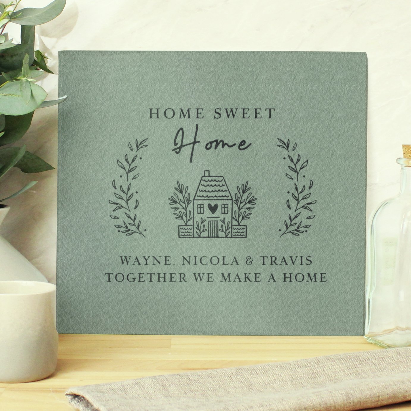 Personalised Message Home Glass Chopping Board