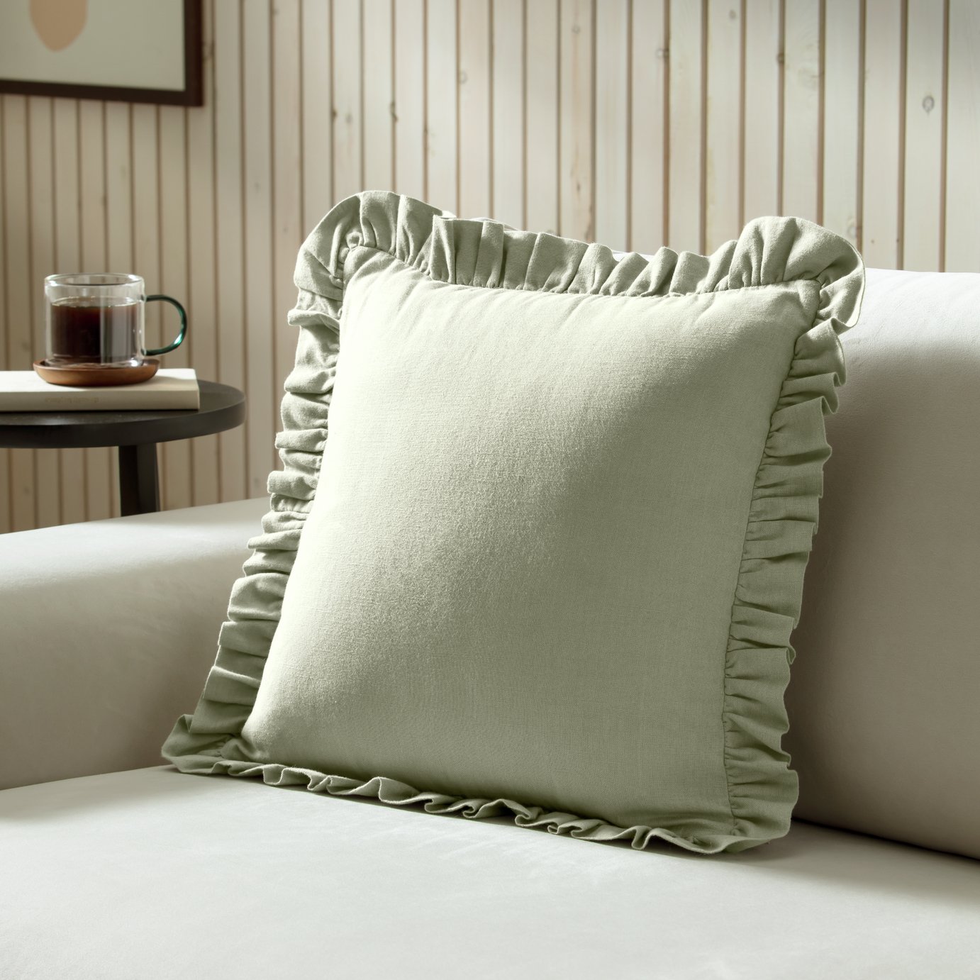 Habitat Plain Ruffle Cushion - 43x43cm