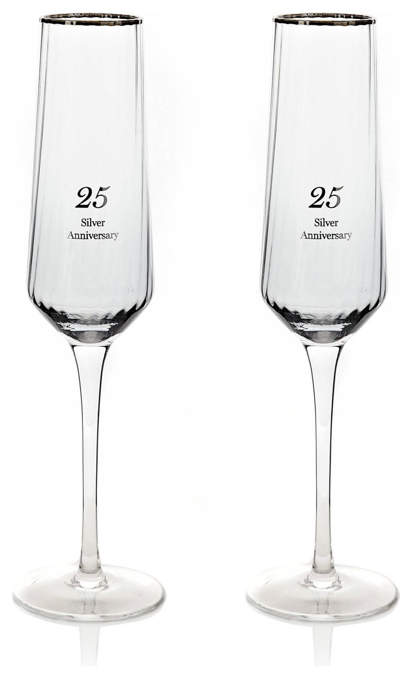 Amore by Juliana Set of 2 25th Anniversary Flute Glasses