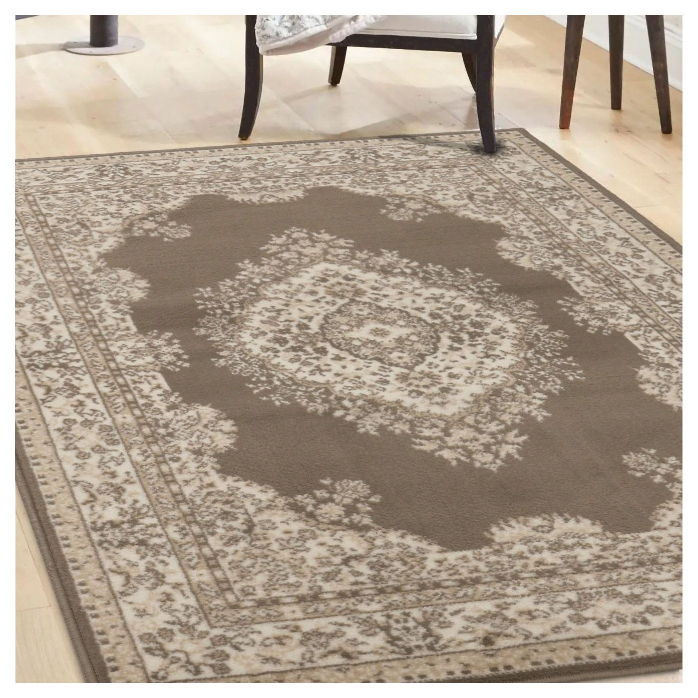 Homemaker Bukhura Traditional Taupe Cut Pile Rug - 160x230cm