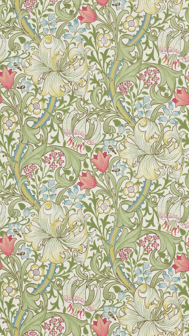 Morris & Co. Golden Lilies on Green Floral Wallpaper