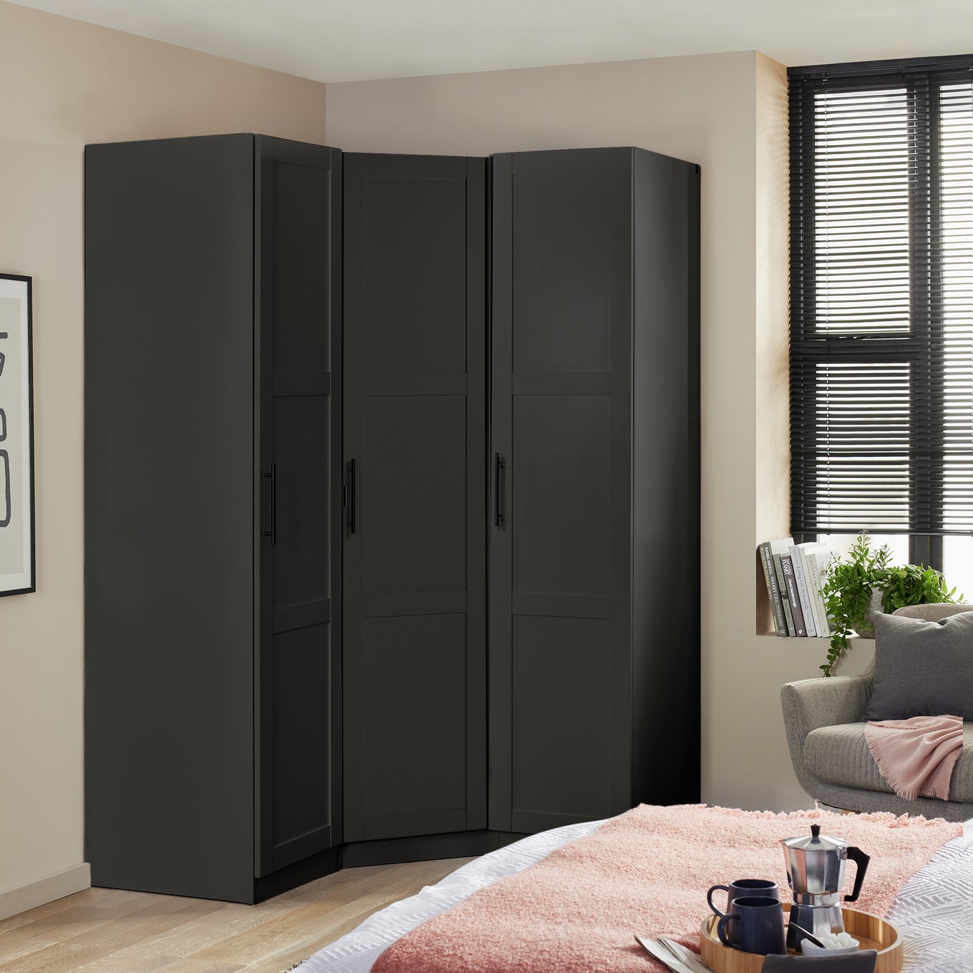 Habitat Munich Panelled Corner 3 Door Wardrobe - Anthracite