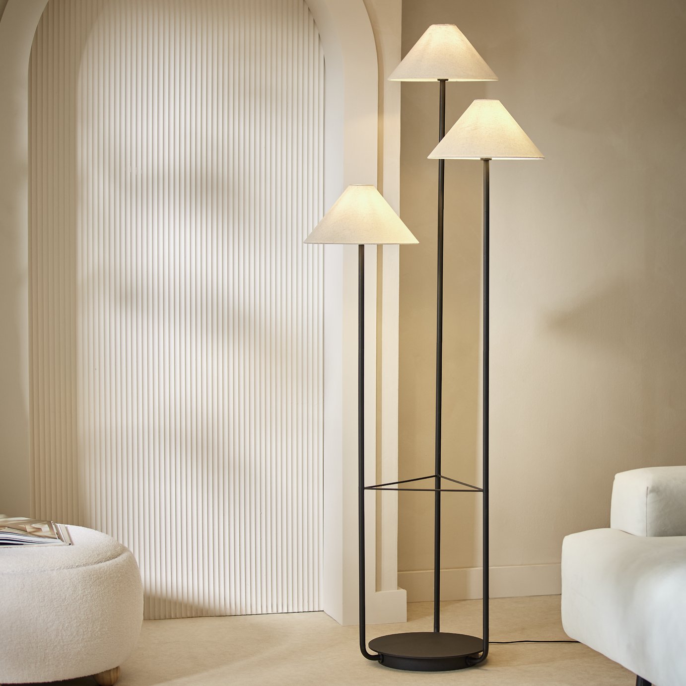 Habitat Astrid Multihead Floor Lamp - Black & Natural