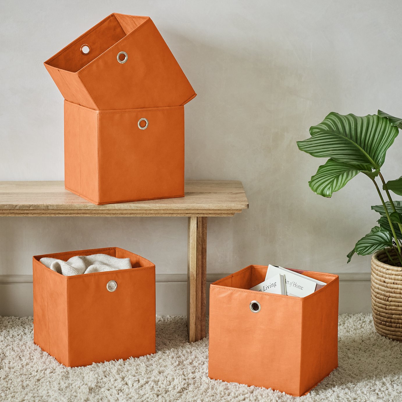 Argos Home Set of 4 Squares Boxes - Orange