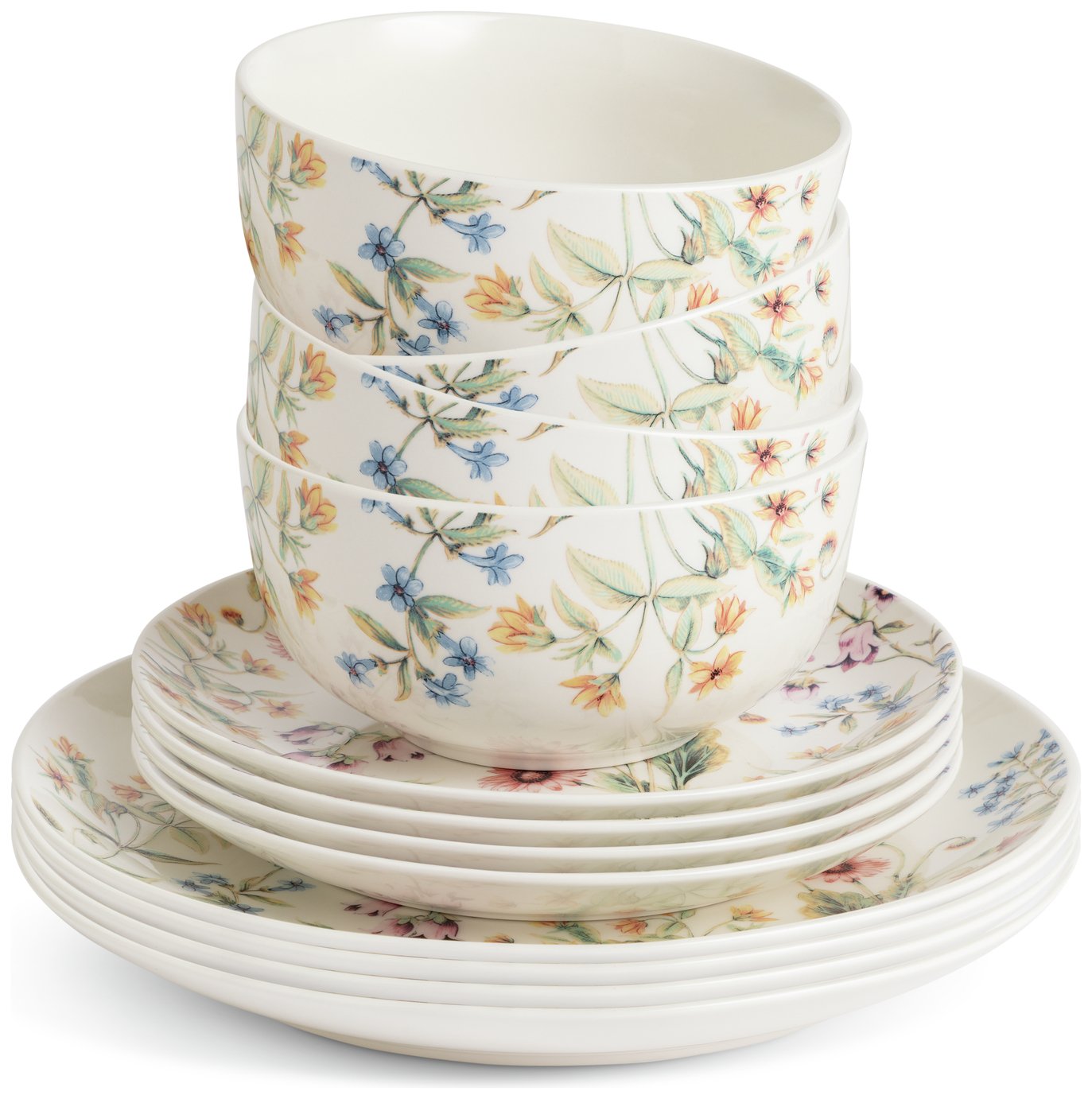 Argos Home Bee Floral 12 Piece Stoneware Dinner Set 