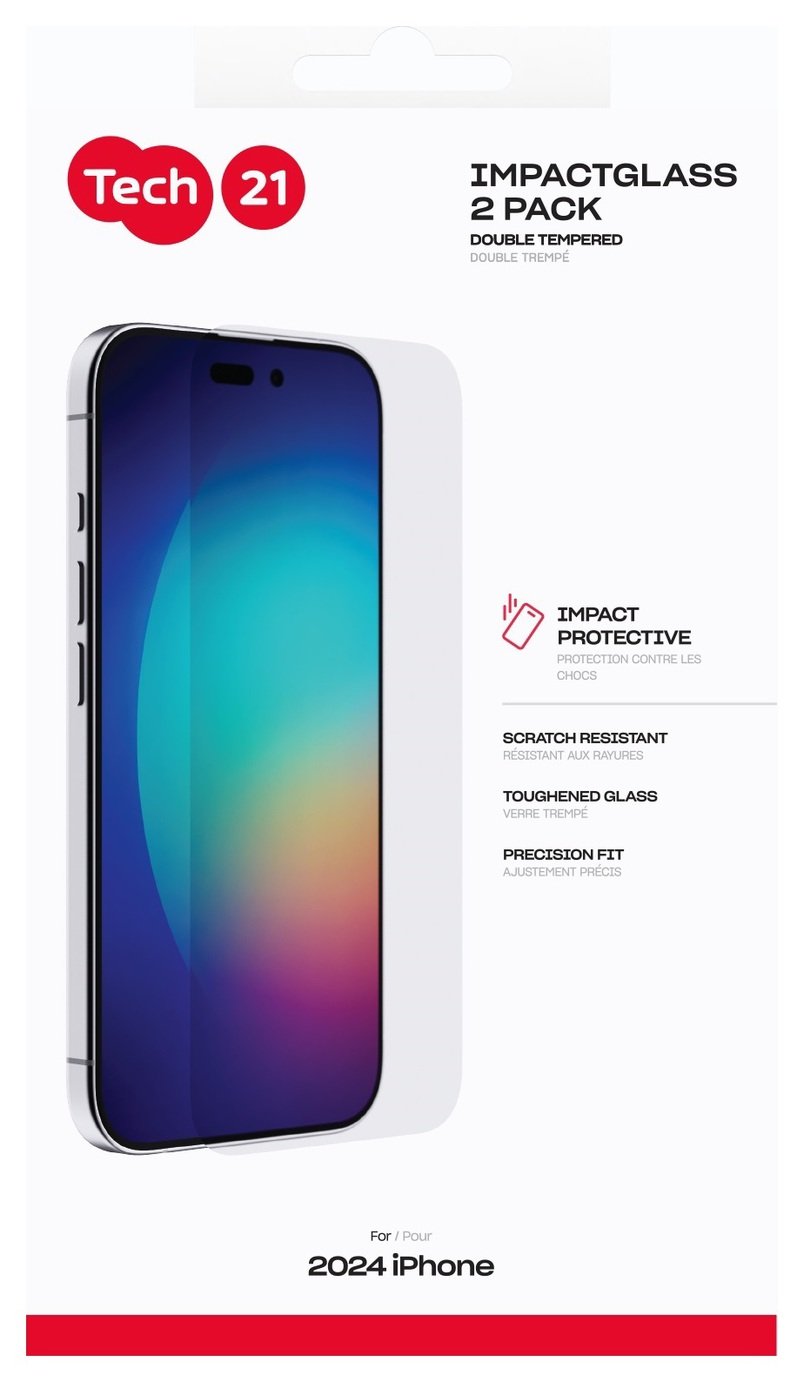 Tech21 iPhone 16 Glass Screen Protector Twinpack