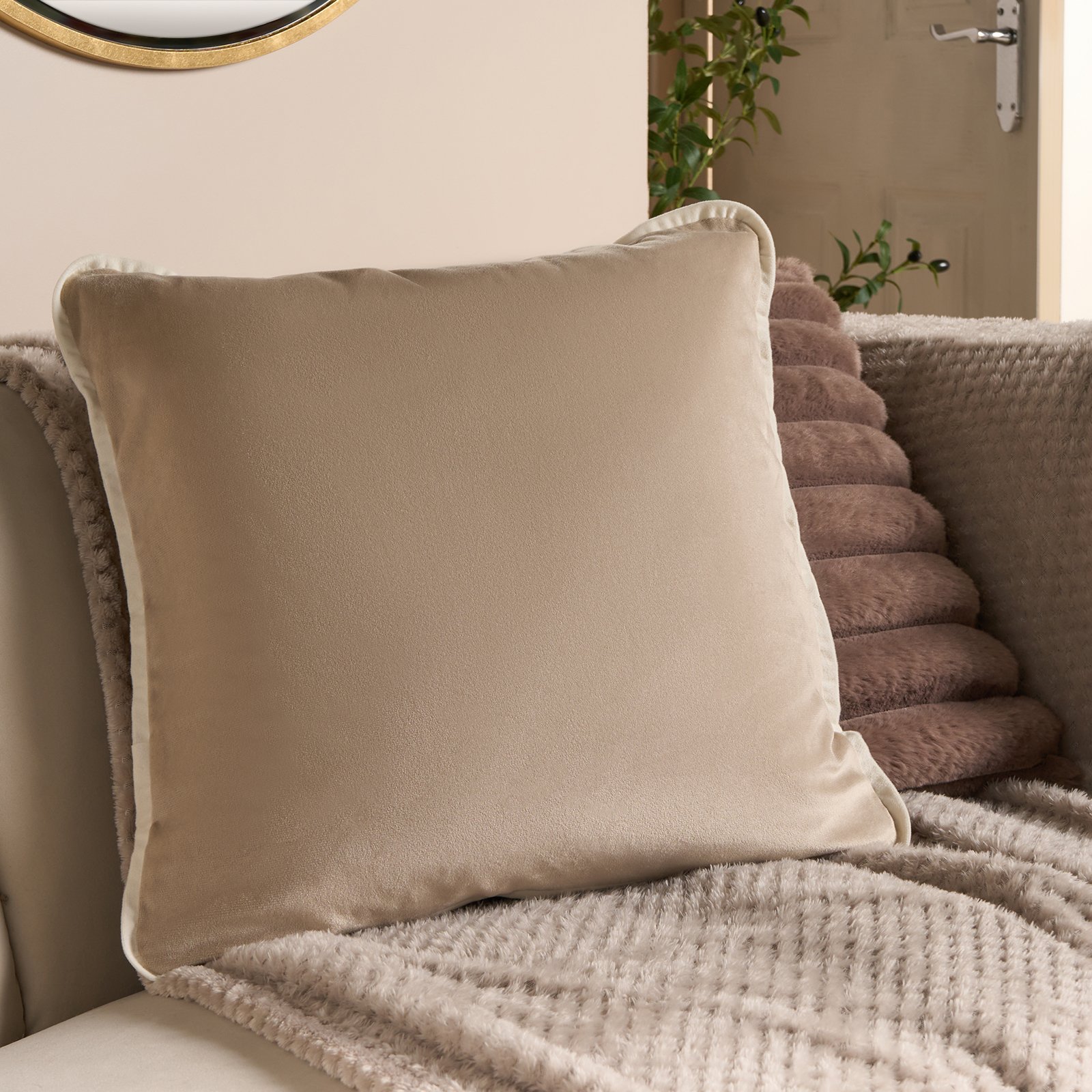 OHS 2 Pack Matte Velvet Piped Cushion Covers 45 x 45cm - Mink