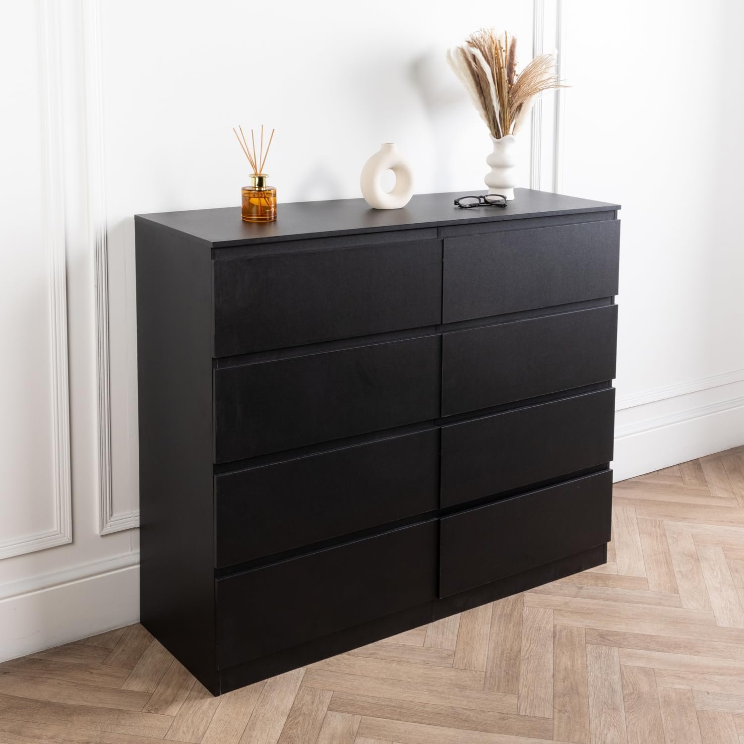 Home Treats Wide 8 Drawers Chest - Black