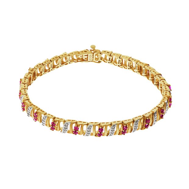 Buy Gold Plated Silver Created Ruby and Diamond Bracelet at Argos.co.uk ...