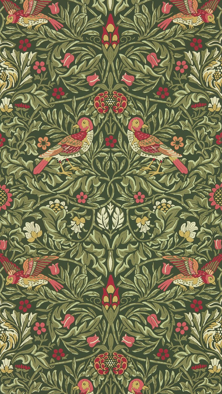 Morris & Co. Birds in a Wooded Dell Green Floral Wallpaper