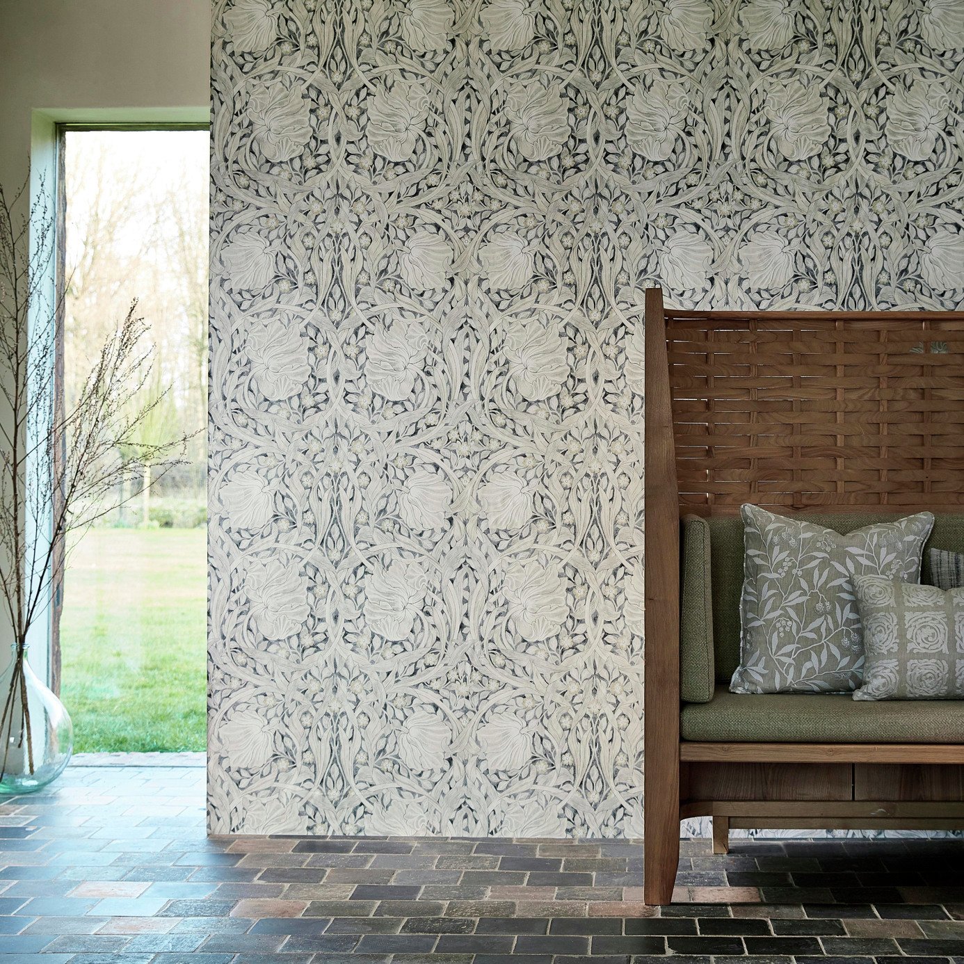 Morris & Co. Pimpernel Black Ink Floral Wallpaper 