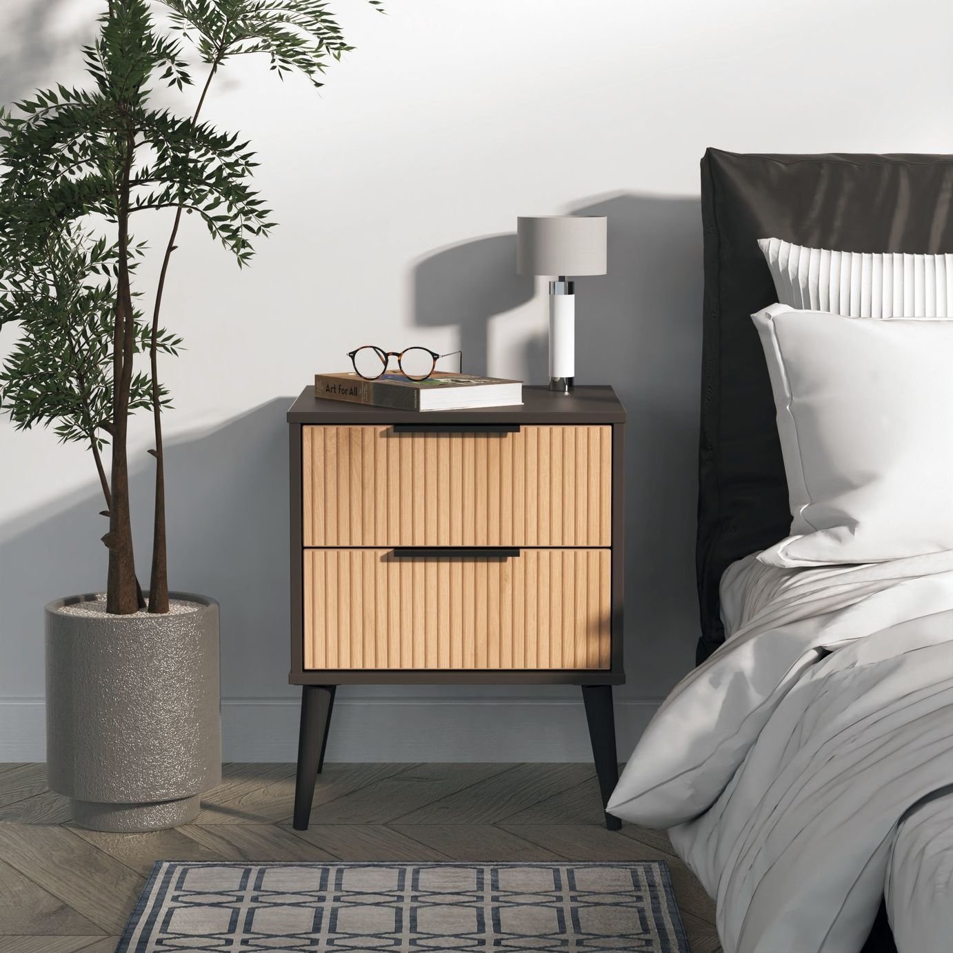 Livara Bergen 2 Drawer Bedside Table - Grey & Oak