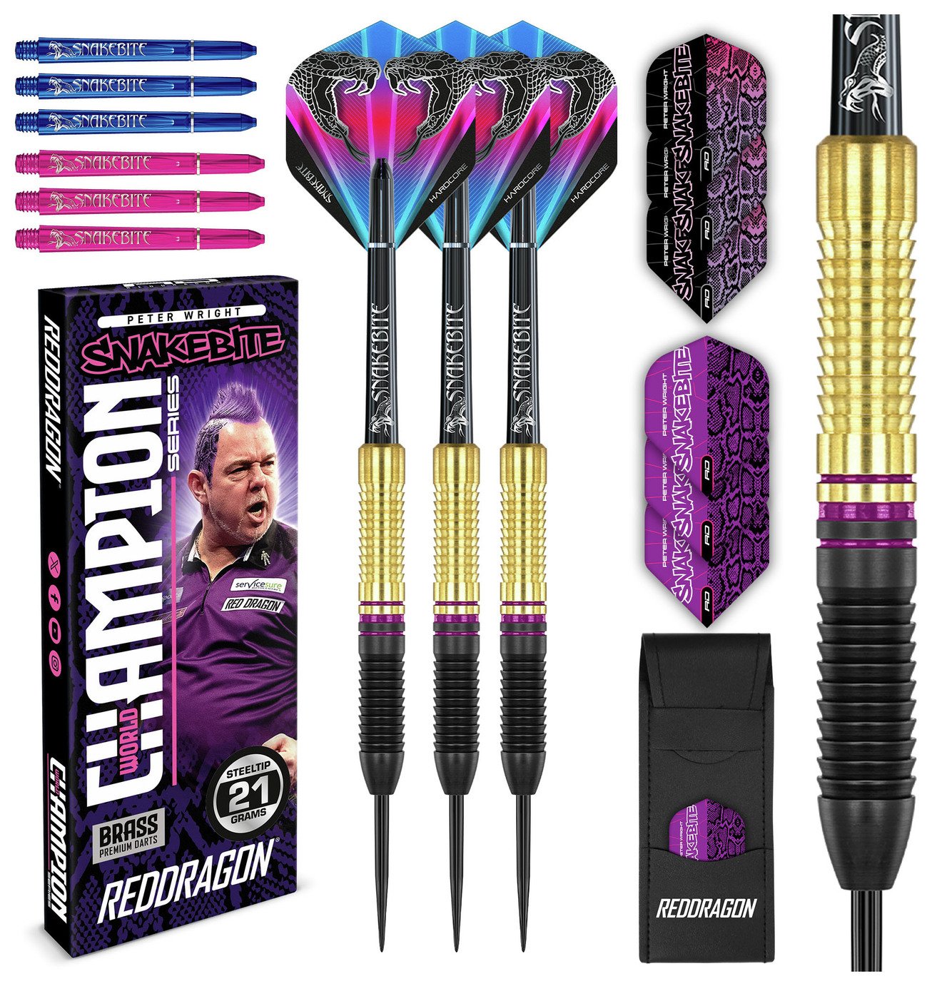 Red Dragon Peter Wright Snakebite 21g Brass Darts Set